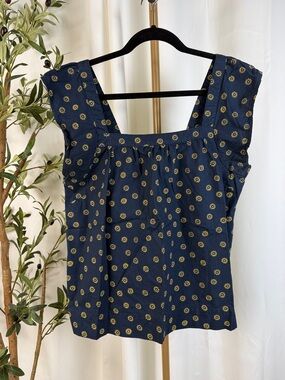 J. Crew Navy Sleeveless Square-Neck Floral Print Top Loose Fit Sz 8 (T6)